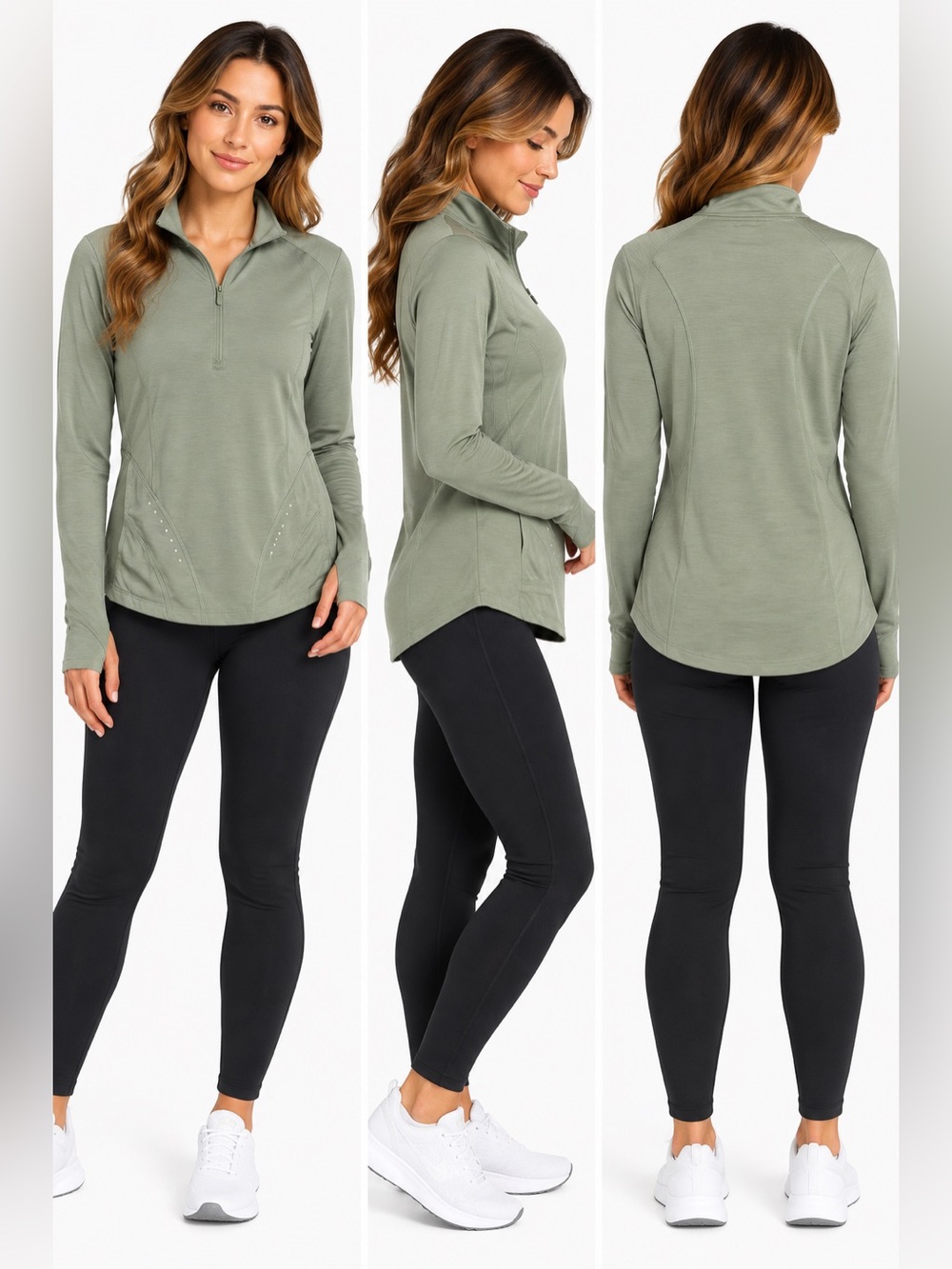 Avia Women’s Sage Green Quarter Zip Athletic Pullover Long Sleeve XS